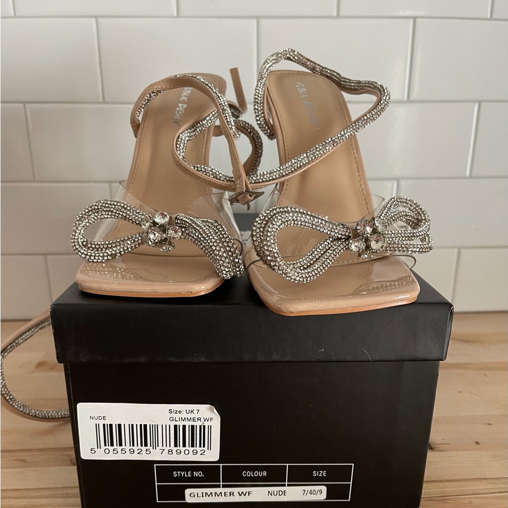 Public desire glitter ankle strap acrylic evening sandals,  like new, size 9